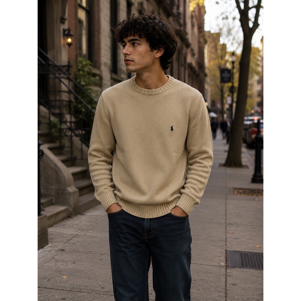 Polo By Ralph Lauren Crewneck Beige Sweater Mens Medium Casual